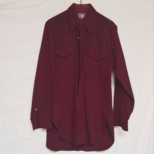 Men's Vintage Pendleton Wool Plaid Button Down Shirt Size 14.5 in Maroon/ Wine